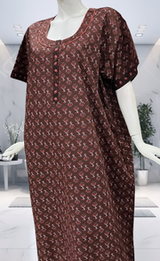 Rust Maroon Tiny Flora Pure Cotton Nighty. Pure Durable Cotton | Laces and Frills