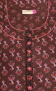 Rust Maroon Tiny Flora Pure Cotton Nighty. Pure Durable Cotton | Laces and Frills