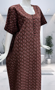 Rust Maroon Tiny Flora Pure Cotton Nighty. Pure Durable Cotton | Laces and Frills