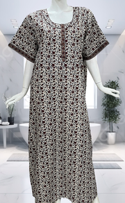 Off White/Maroon Garden Pure Cotton Nighty. Pure Durable Cotton | Laces and Frills