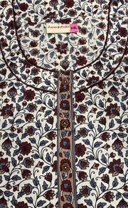 Off White/Maroon Garden Pure Cotton Nighty. Pure Durable Cotton | Laces and Frills