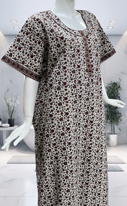 Off White/Maroon Garden Pure Cotton Nighty. Pure Durable Cotton | Laces and Frills