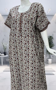 Off White/Maroon Garden Pure Cotton Nighty. Pure Durable Cotton | Laces and Frills
