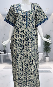 Off White/Blue Garden Pure Cotton Nighty. Pure Durable Cotton | Laces and Frills