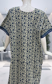 Off White/Blue Garden Pure Cotton Nighty. Pure Durable Cotton | Laces and Frills