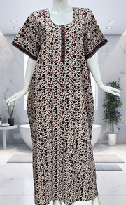 Off White/Black Garden Pure Cotton Nighty. Pure Durable Cotton | Laces and Frills