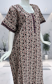 Off White/Black Garden Pure Cotton Nighty. Pure Durable Cotton | Laces and Frills