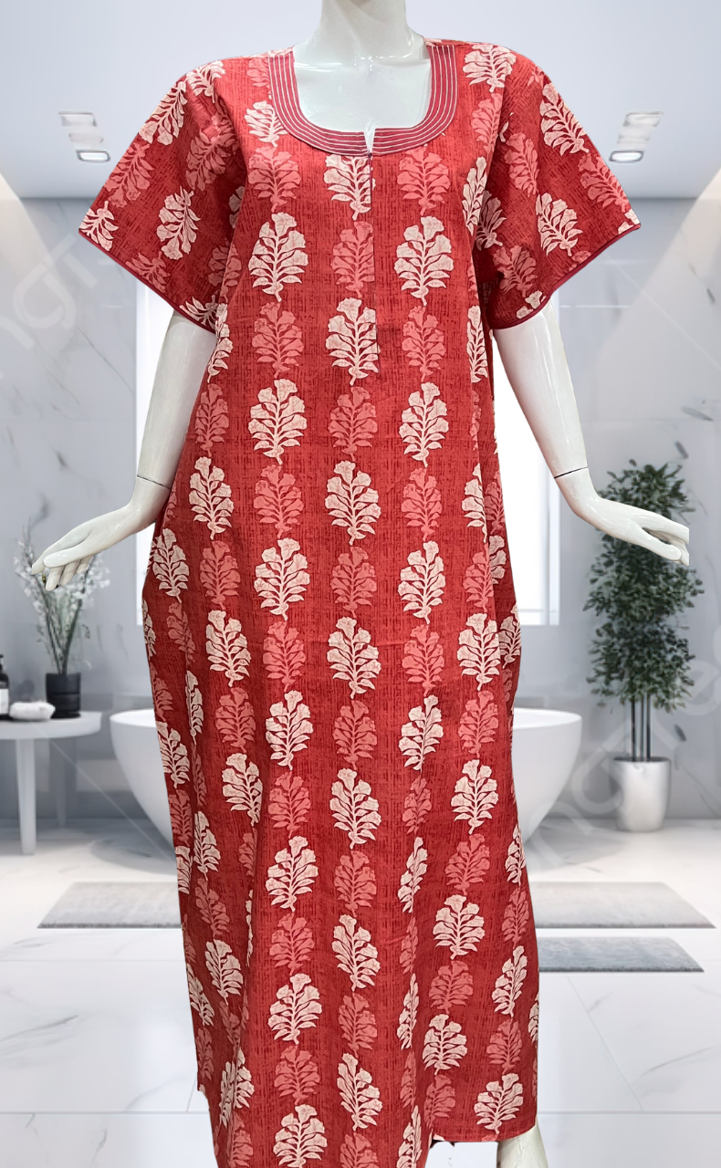 Peach Floral Pure Cotton Nighty. Pure Durable Cotton | Laces and Frills