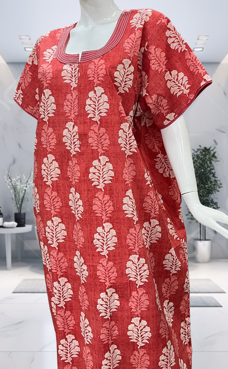 Peach Floral Pure Cotton Nighty. Pure Durable Cotton | Laces and Frills