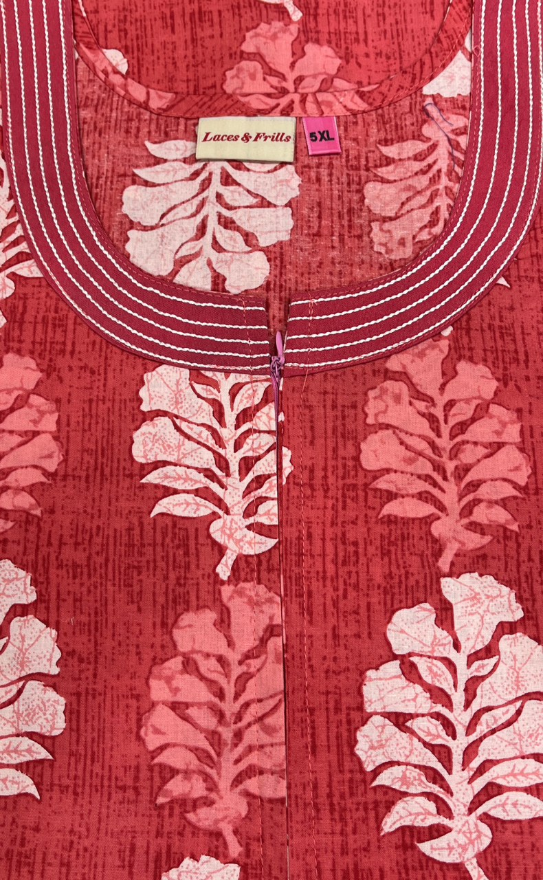 Peach Floral Pure Cotton Nighty. Pure Durable Cotton | Laces and Frills