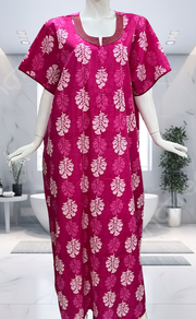 Pink Floral Pure Cotton Nighty. Pure Durable Cotton | Laces and Frills