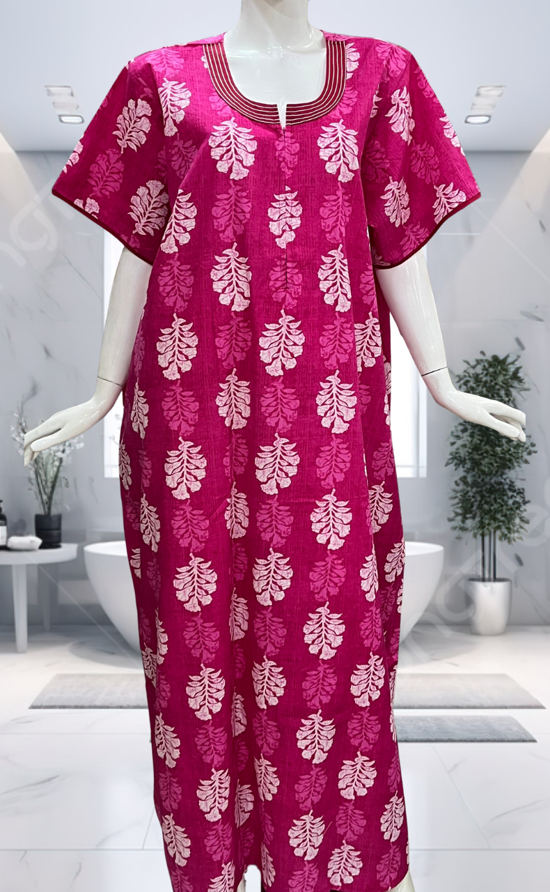 Pink Floral Pure Cotton Nighty. Pure Durable Cotton | Laces and Frills