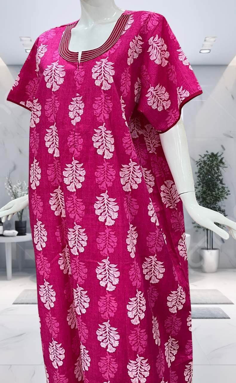 Pink Floral Pure Cotton Nighty. Pure Durable Cotton | Laces and Frills
