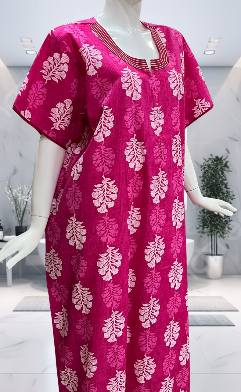 Pink Floral Pure Cotton Nighty. Pure Durable Cotton | Laces and Frills