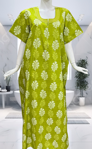 Lime Green Floral Pure Cotton Nighty. Pure Durable Cotton | Laces and Frills