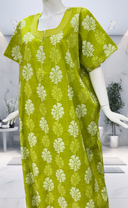 Lime Green Floral Pure Cotton Nighty. Pure Durable Cotton | Laces and Frills