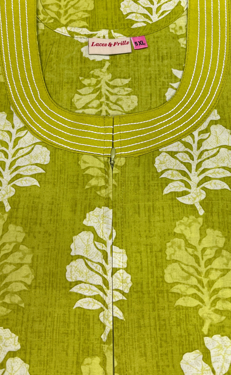 Lime Green Floral Pure Cotton Nighty. Pure Durable Cotton | Laces and Frills