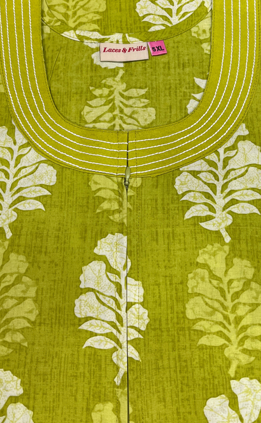 Lime Green Floral Pure Cotton Nighty. Pure Durable Cotton | Laces and Frills