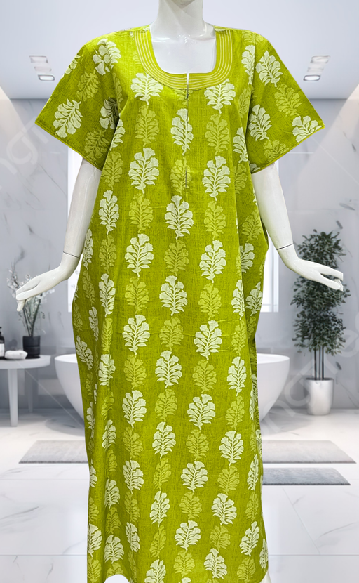 Lime Green Floral Pure Cotton Nighty. Pure Durable Cotton | Laces and Frills