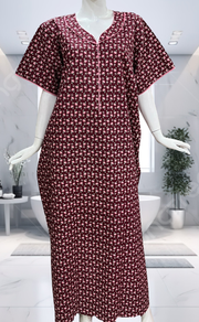 Maroon Tiny Floral Pure Cotton Nighty. Pure Durable Cotton | Laces and Frills