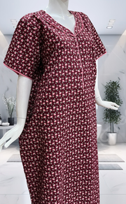 Maroon Tiny Floral Pure Cotton Nighty. Pure Durable Cotton | Laces and Frills