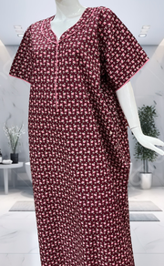 Maroon Tiny Floral Pure Cotton Nighty. Pure Durable Cotton | Laces and Frills