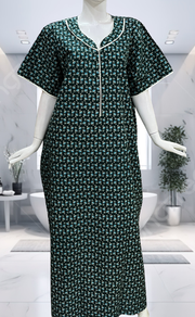 Bottle Green Tiny Floral Pure Cotton Nighty. Pure Durable Cotton | Laces and Frills