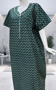 Bottle Green Tiny Floral Pure Cotton Nighty. Pure Durable Cotton | Laces and Frills