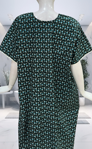 Bottle Green Tiny Floral Pure Cotton Nighty. Pure Durable Cotton | Laces and Frills