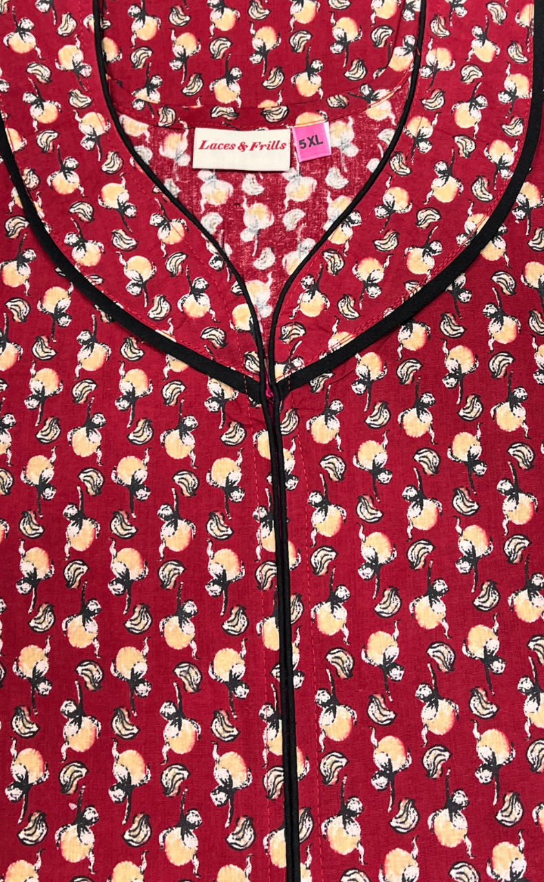 Red Tiny Floral Pure Cotton Nighty. Pure Durable Cotton | Laces and Frills