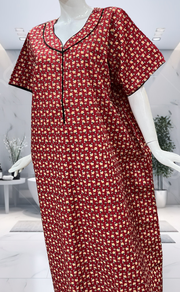 Red Tiny Floral Pure Cotton Nighty. Pure Durable Cotton | Laces and Frills