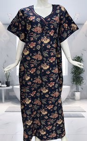 Navy Blue Garden Pure Cotton Nighty. Pure Durable Cotton | Laces and Frills