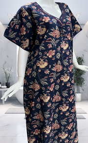 Navy Blue Garden Pure Cotton Nighty. Pure Durable Cotton | Laces and Frills