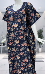 Navy Blue Garden Pure Cotton Nighty. Pure Durable Cotton | Laces and Frills