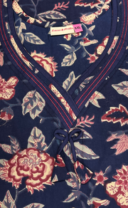 Navy Blue Garden Pure Cotton Nighty. Pure Durable Cotton | Laces and Frills