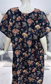 Navy Blue Garden Pure Cotton Nighty. Pure Durable Cotton | Laces and Frills