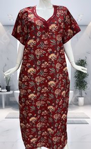 Maroon Garden Pure Cotton Nighty. Pure Durable Cotton | Laces and Frills