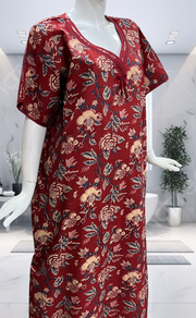 Maroon Garden Pure Cotton Nighty. Pure Durable Cotton | Laces and Frills