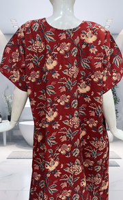 Maroon Garden Pure Cotton Nighty. Pure Durable Cotton | Laces and Frills