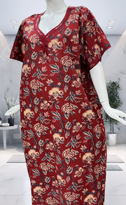 Maroon Garden Pure Cotton Nighty. Pure Durable Cotton | Laces and Frills
