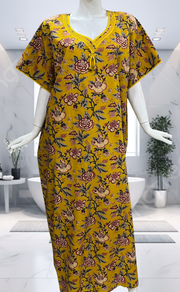 Yellow Garden Pure Cotton Nighty. Pure Durable Cotton | Laces and Frills
