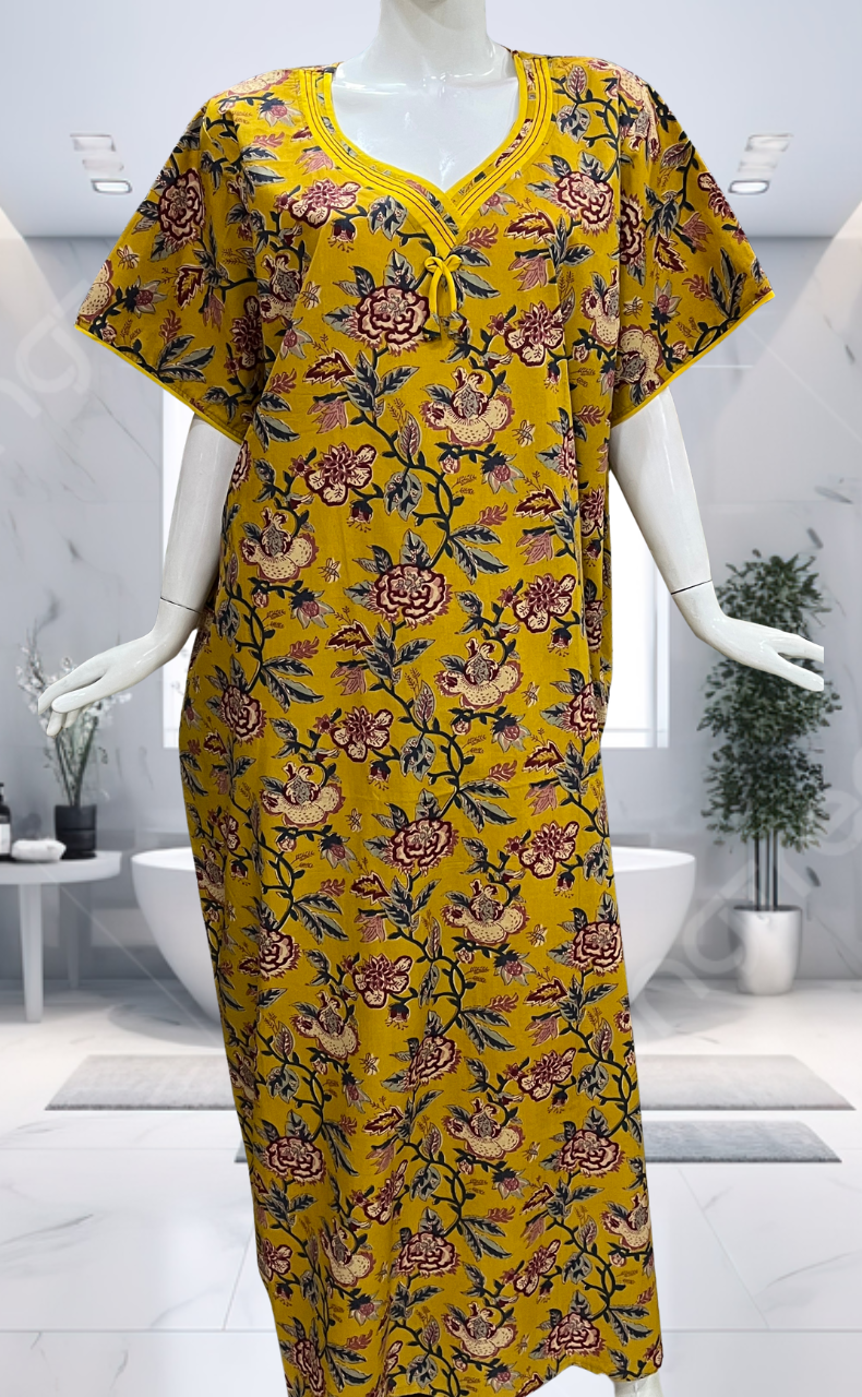 Yellow Garden Pure Cotton Nighty. Pure Durable Cotton | Laces and Frills