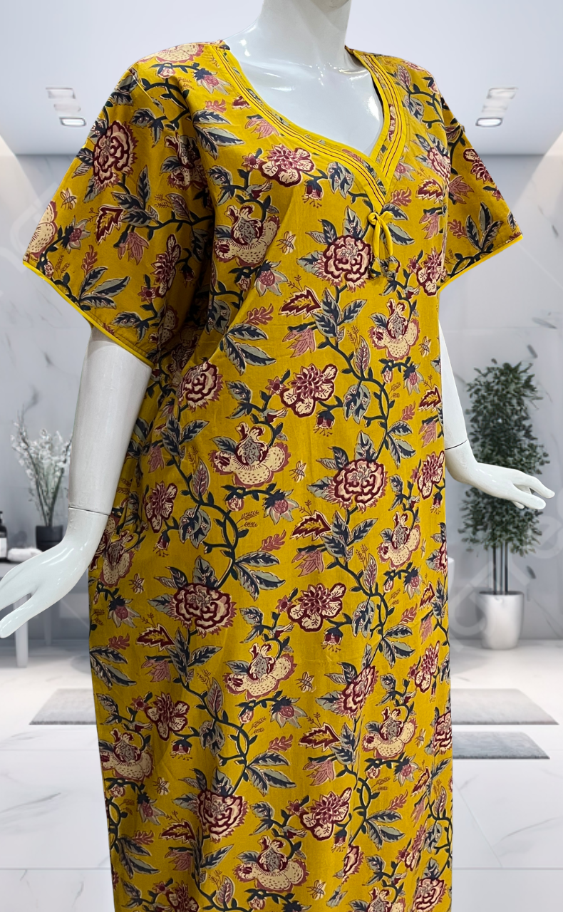 Yellow Garden Pure Cotton Nighty. Pure Durable Cotton | Laces and Frills
