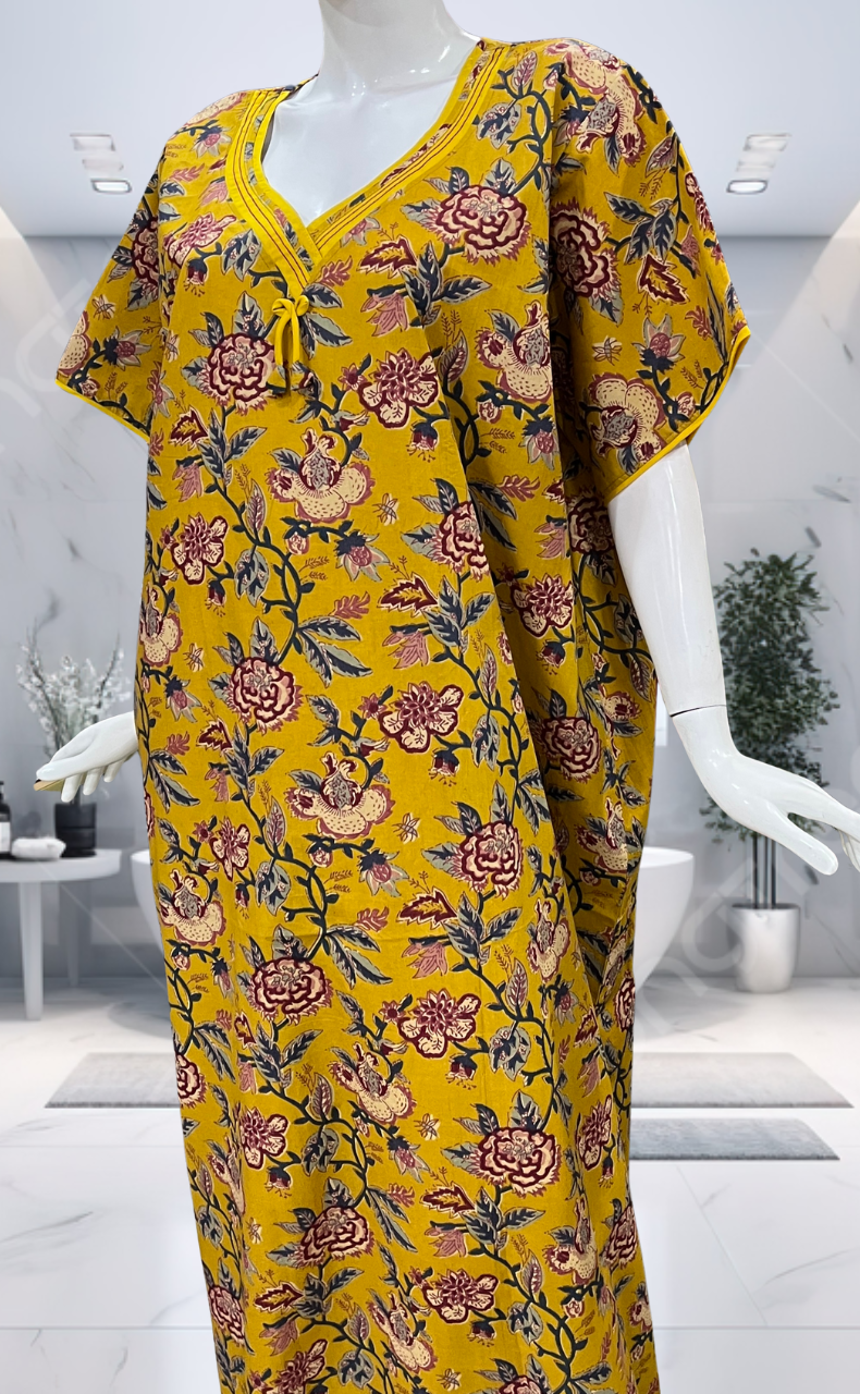 Yellow Garden Pure Cotton Nighty. Pure Durable Cotton | Laces and Frills