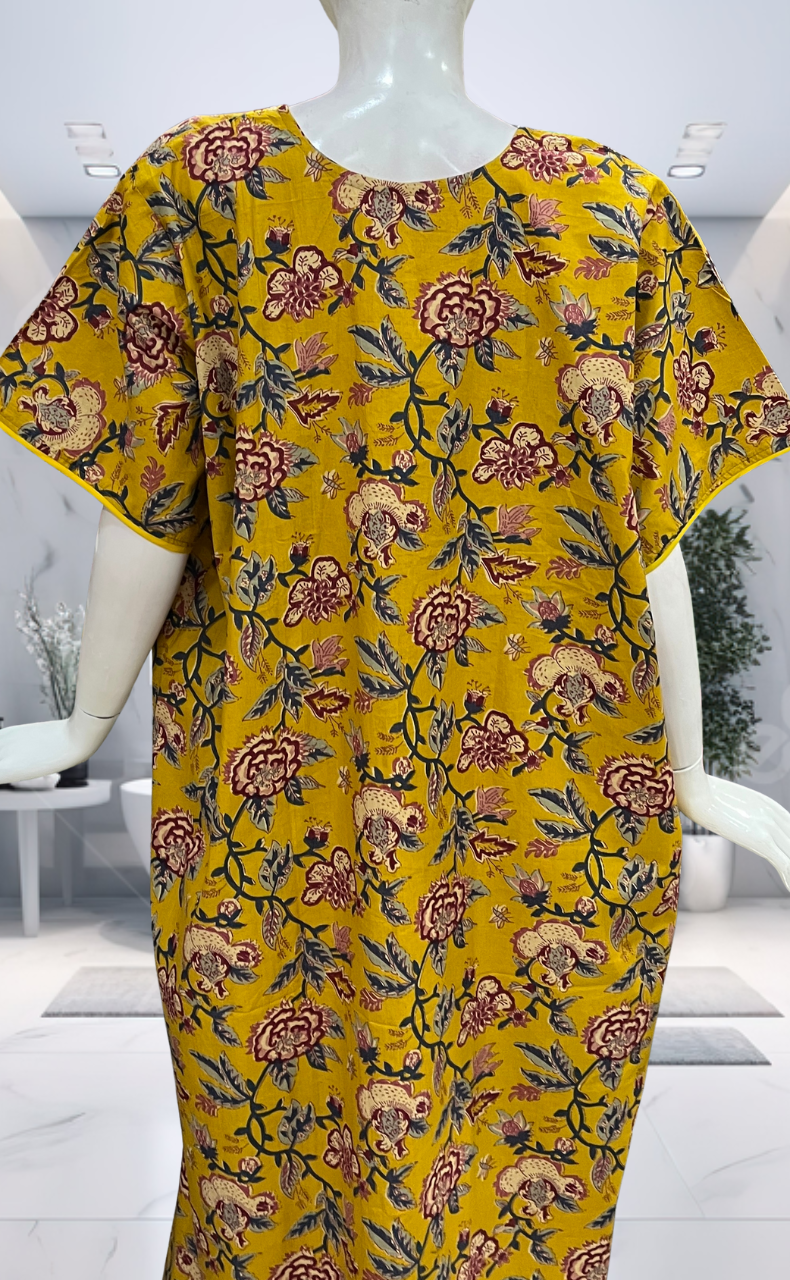 Yellow Garden Pure Cotton Nighty. Pure Durable Cotton | Laces and Frills