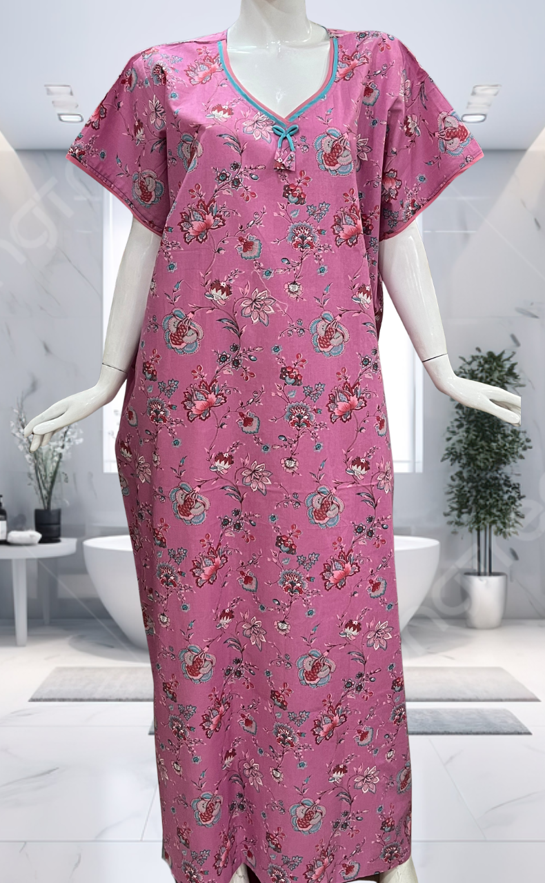 Pink Garden Pure Cotton Nighty. Pure Durable Cotton | Laces and Frills
