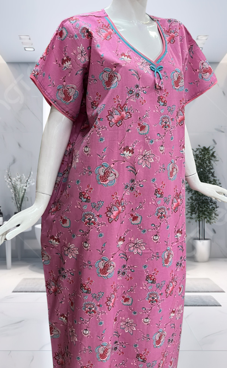 Pink Garden Pure Cotton Nighty. Pure Durable Cotton | Laces and Frills