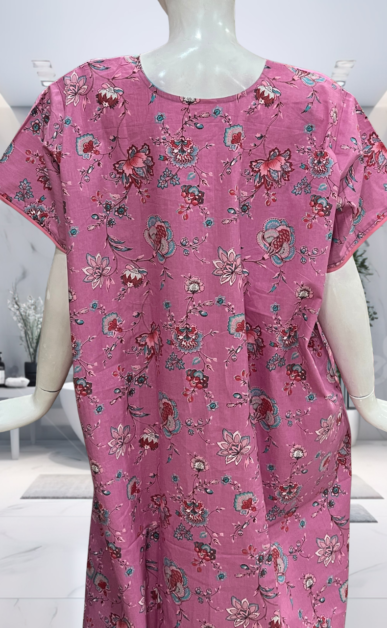 Pink Garden Pure Cotton Nighty. Pure Durable Cotton | Laces and Frills