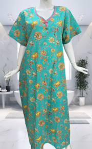 Sea Green Garden Pure Cotton Nighty. Pure Durable Cotton | Laces and Frills