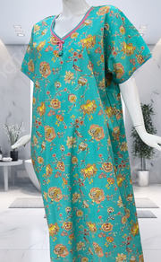 Sea Green Garden Pure Cotton Nighty. Pure Durable Cotton | Laces and Frills